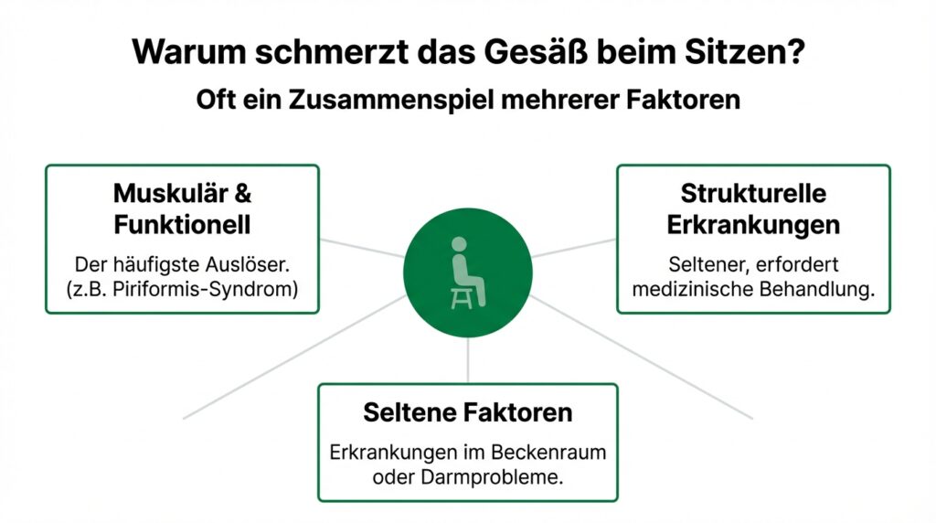 Infografik: Ursachen von Gesäßschmerzen beim Sitzen