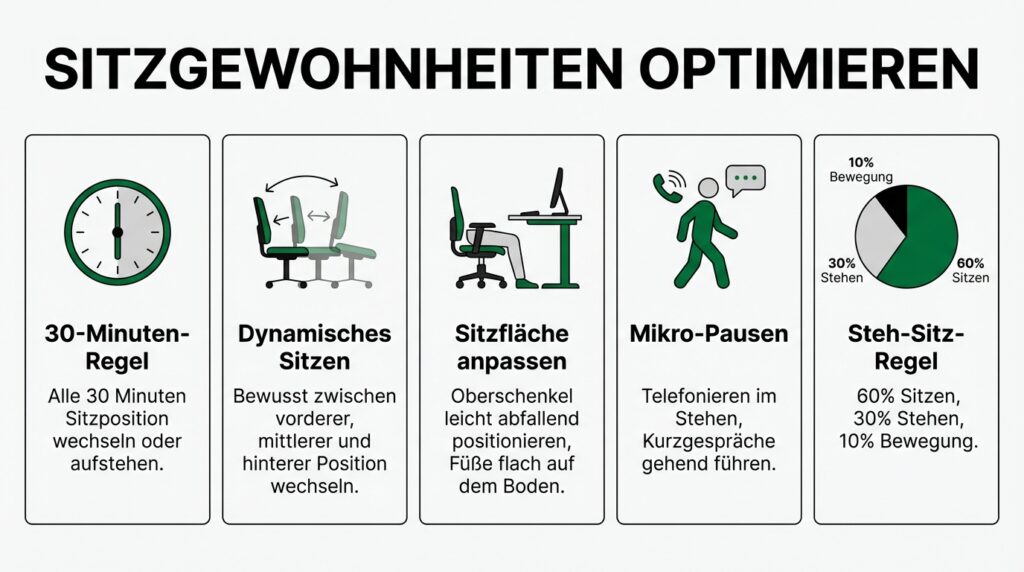 Infografik: Sitzgewohnheiten optimieren bei Gesäßschmerzen