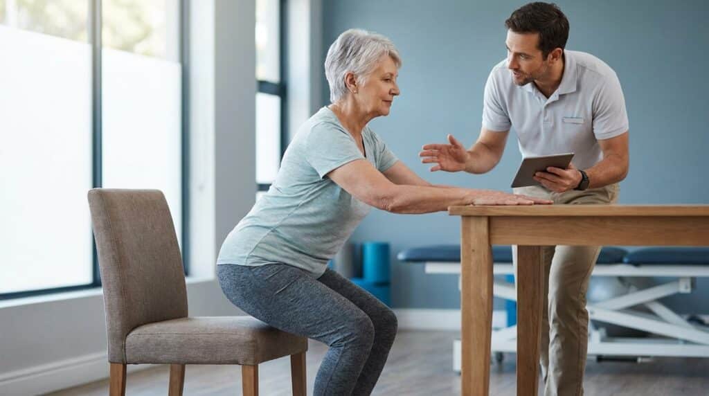 Aufstehen-üben am Tisch (Sit-to-Stand) nach Hüft-OP
