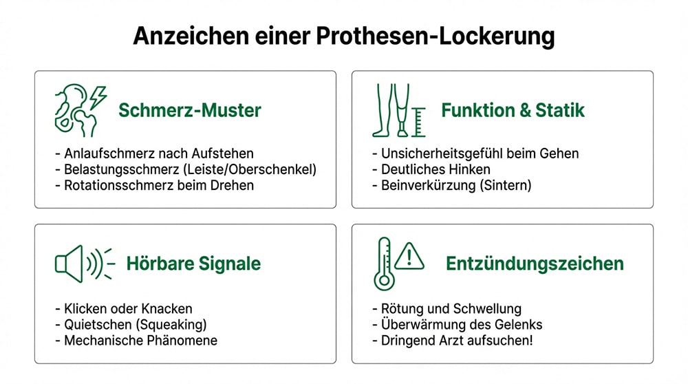 Infografik zu Anzeichen einer Hüftprothesen-Lockerung
