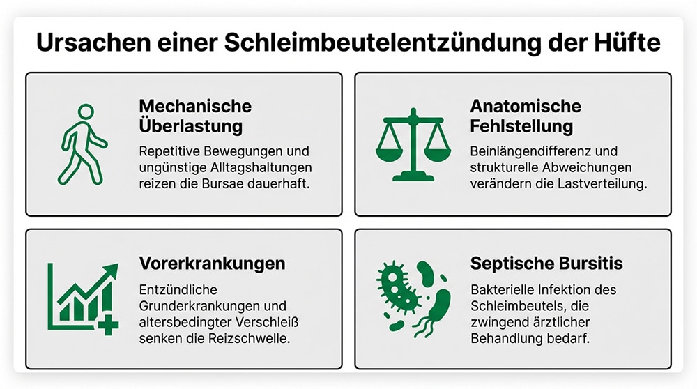 Infografik zu Ursachen einer Schleimbeutelentzündung der Hüfte
