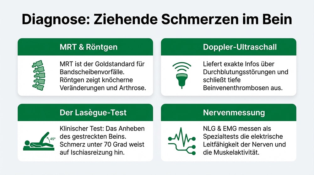 Infografik zur Diagnose ziehender Schmerzen im Bein
