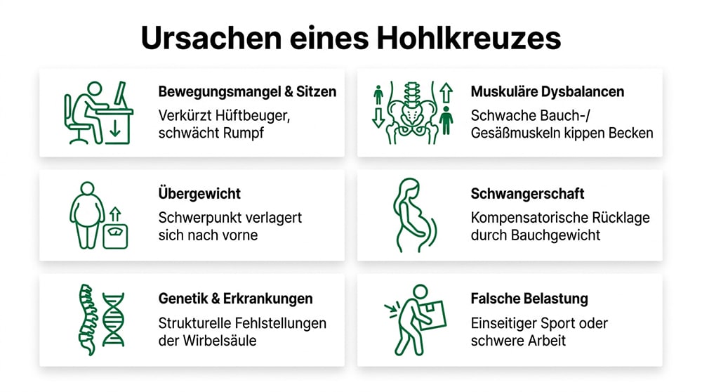 Infografik zu Ursachen eines Hohlkreuzes