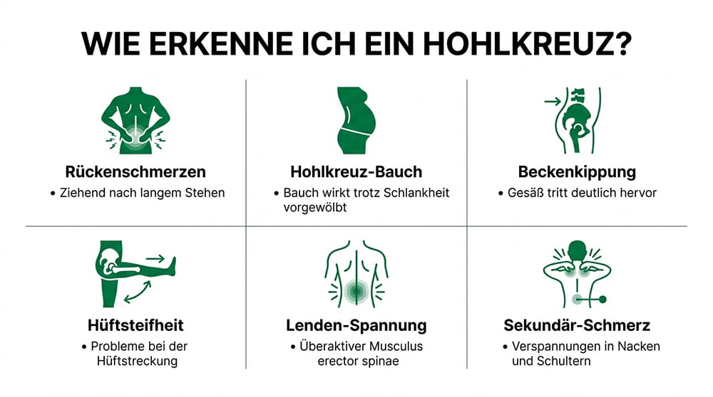Infografik zu Anzeichen eines Hohlkreuzes