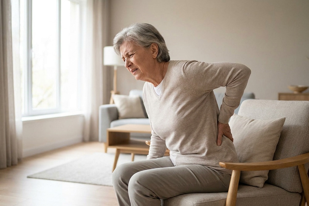 Seniorin mit Schmerzen im unteren Rücken