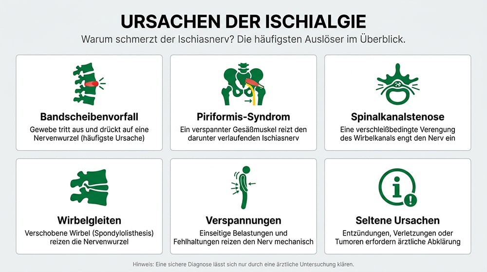 Übersicht häufiger Ursachen von Ischialgie und Nervenschmerzen