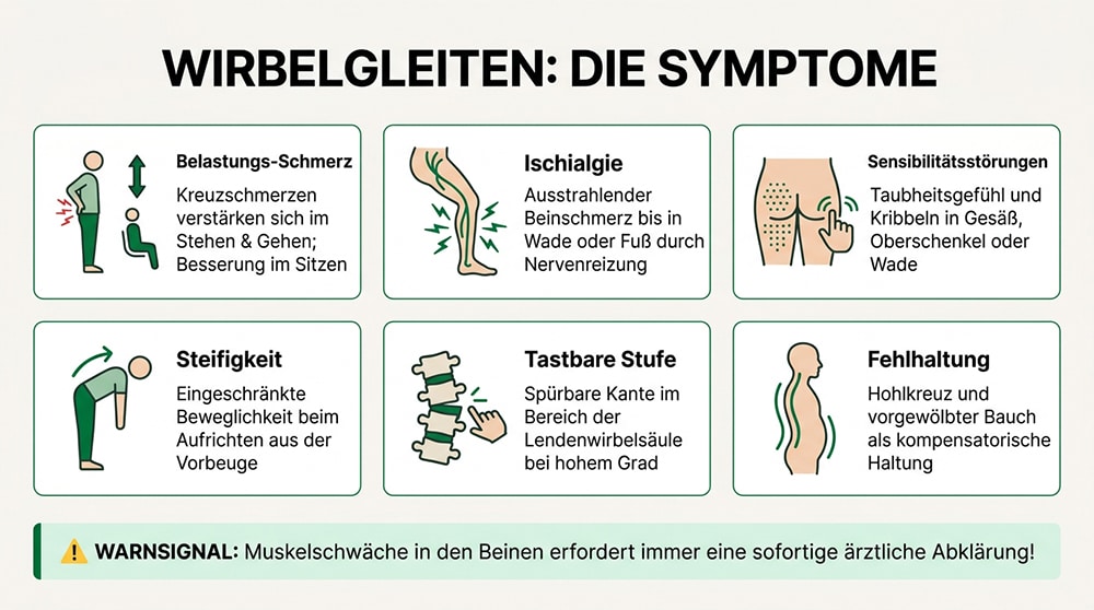 Infografik: typische Symptome von Wirbelgleiten
